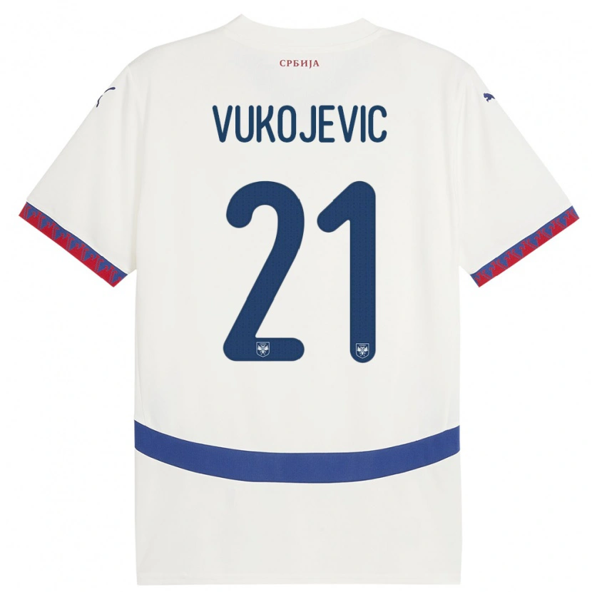 Danxen Dames Servië Veljko Vukojevic #21 Wit Uitshirt Uittenue 24-26 T-Shirt
