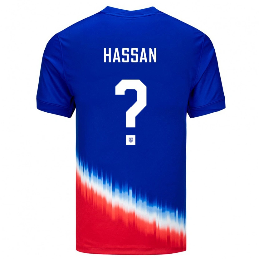 Danxen Dames Verenigde Staten Omar Hassan #0 Blauw Uitshirt Uittenue 24-26 T-Shirt
