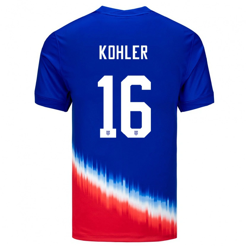 Danxen Dames Verenigde Staten Ethan Kohler #16 Blauw Uitshirt Uittenue 24-26 T-Shirt