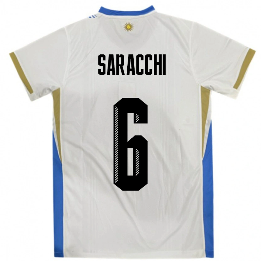 Danxen Dames Uruguay Marcelo Saracchi #6 Wit Blauw Uitshirt Uittenue 24-26 T-Shirt