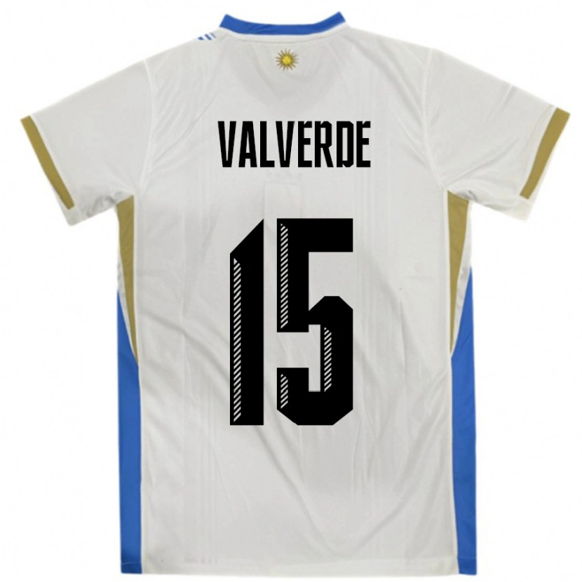 Danxen Dames Uruguay Federico Valverde #15 Wit Blauw Uitshirt Uittenue 24-26 T-Shirt