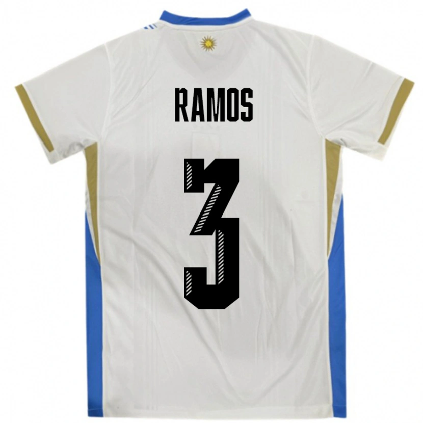Danxen Dames Uruguay Nicolás Ramos #3 Wit Blauw Uitshirt Uittenue 24-26 T-Shirt