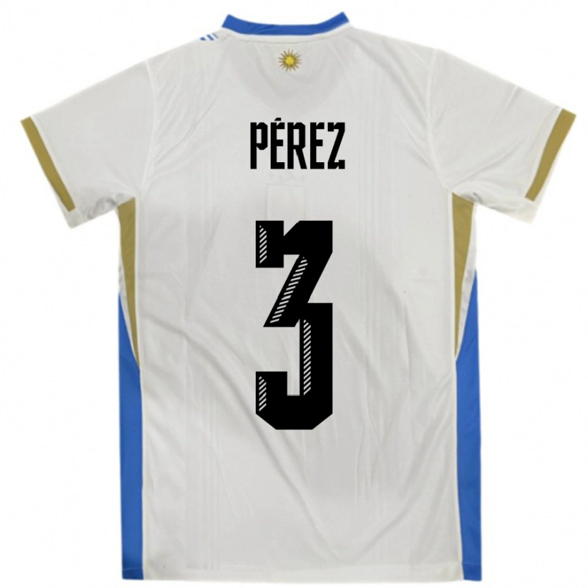 Danxen Dames Uruguay Nicolás Pérez #3 Wit Blauw Uitshirt Uittenue 24-26 T-Shirt