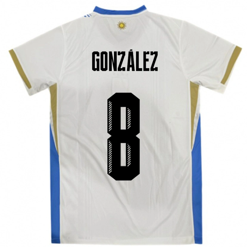 Danxen Dames Uruguay Luciano Gonzalez #8 Wit Blauw Uitshirt Uittenue 24-26 T-Shirt