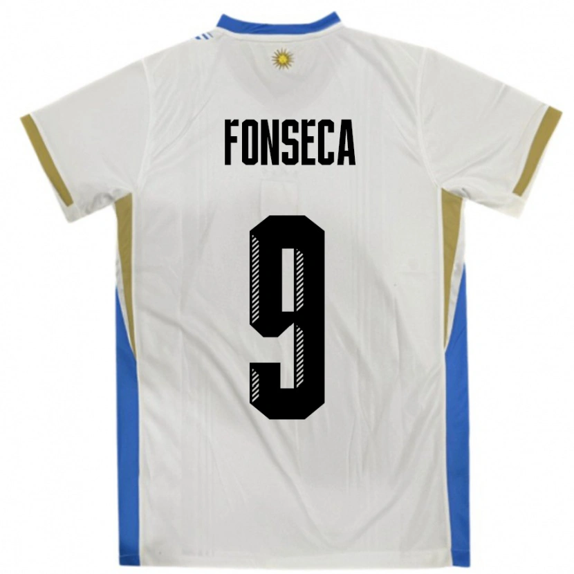 Danxen Dames Uruguay Matías Fonseca #9 Wit Blauw Uitshirt Uittenue 24-26 T-Shirt