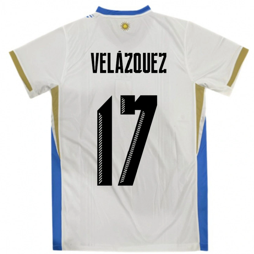 Danxen Dames Uruguay Ezequiel Velázquez #17 Wit Blauw Uitshirt Uittenue 24-26 T-Shirt