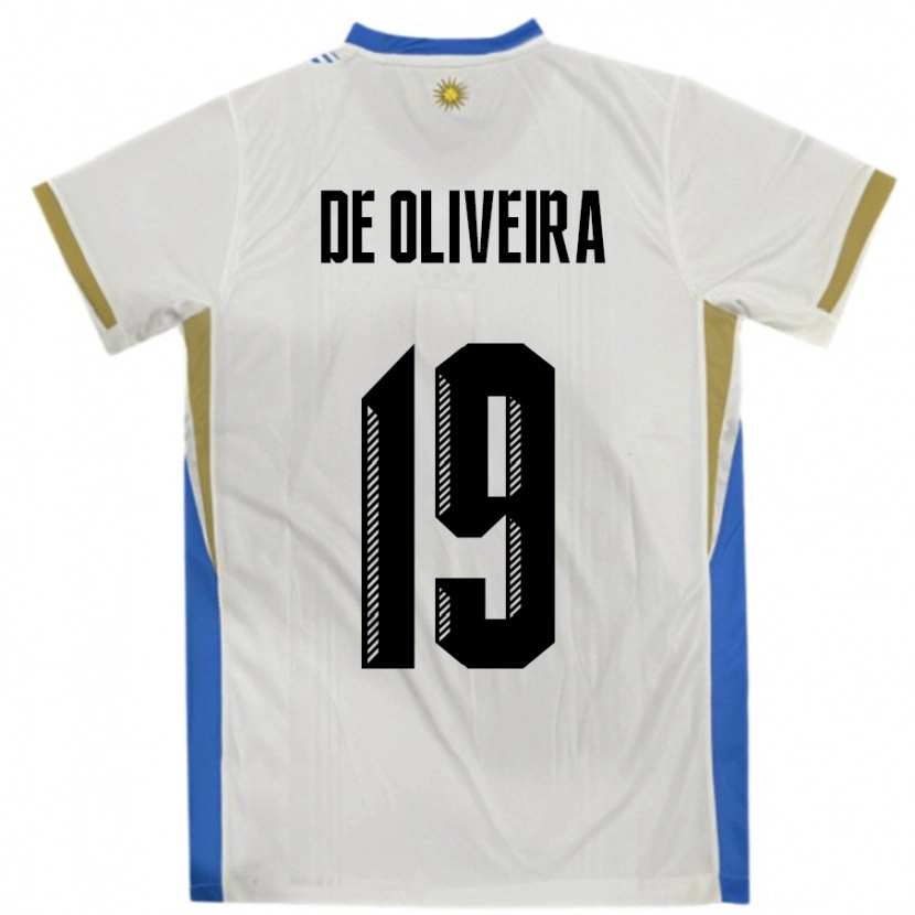 Danxen Dames Uruguay Emiliano De Oliveira #19 Wit Blauw Uitshirt Uittenue 24-26 T-Shirt