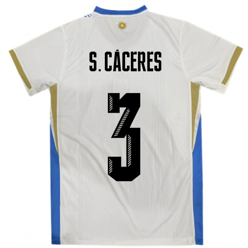 Danxen Dames Uruguay Sebastian Caceres #3 Wit Blauw Uitshirt Uittenue 24-26 T-Shirt