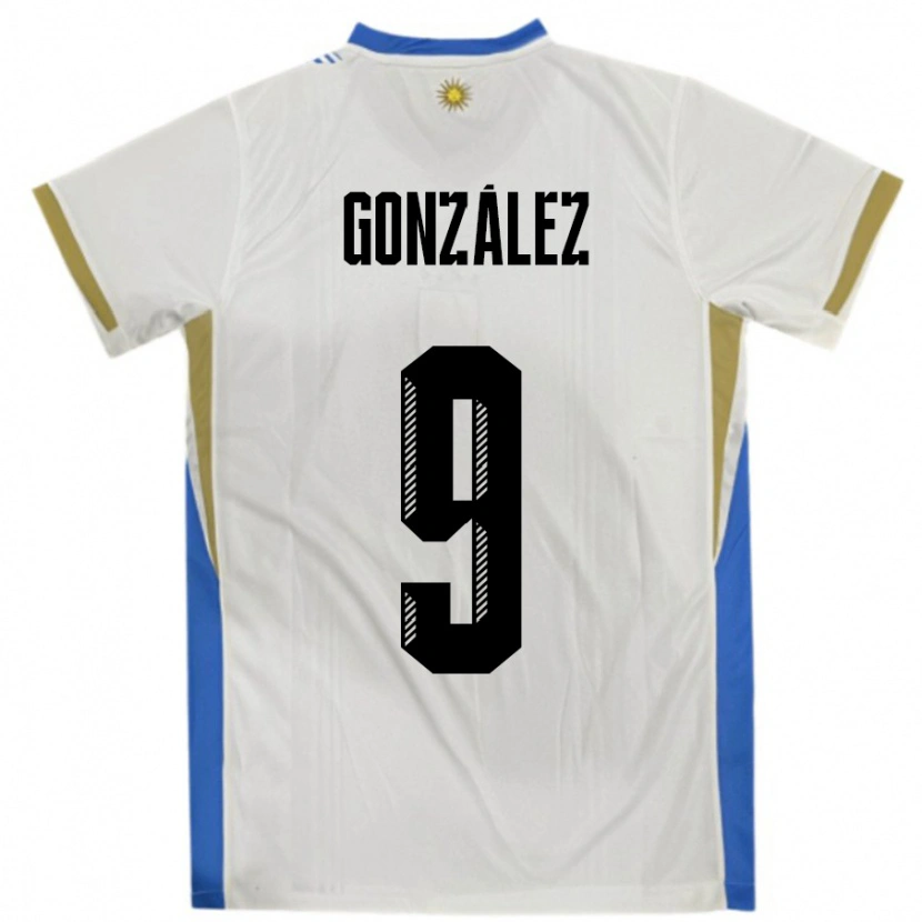 Danxen Dames Uruguay Pamela Gonzalez #9 Wit Blauw Uitshirt Uittenue 24-26 T-Shirt