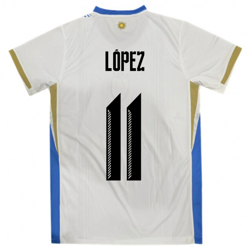 Danxen Dames Uruguay Guillermo Lopez #11 Wit Blauw Uitshirt Uittenue 24-26 T-Shirt