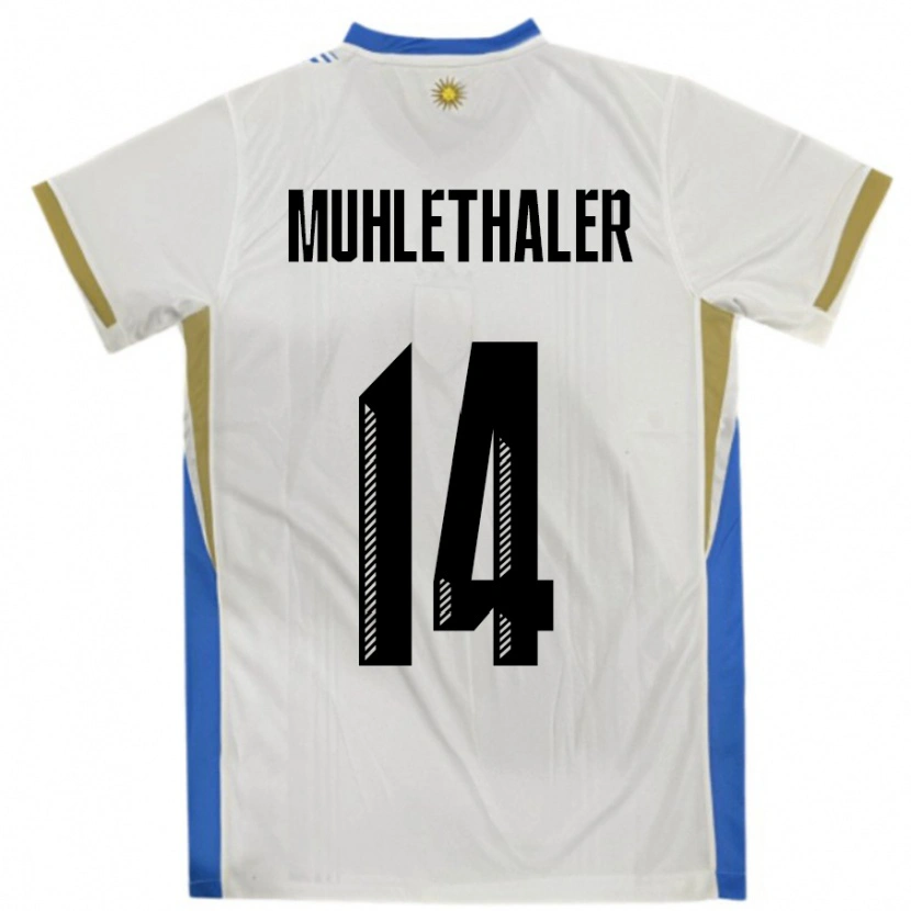 Danxen Dames Uruguay Stiven Muhlethaler #14 Wit Blauw Uitshirt Uittenue 24-26 T-Shirt