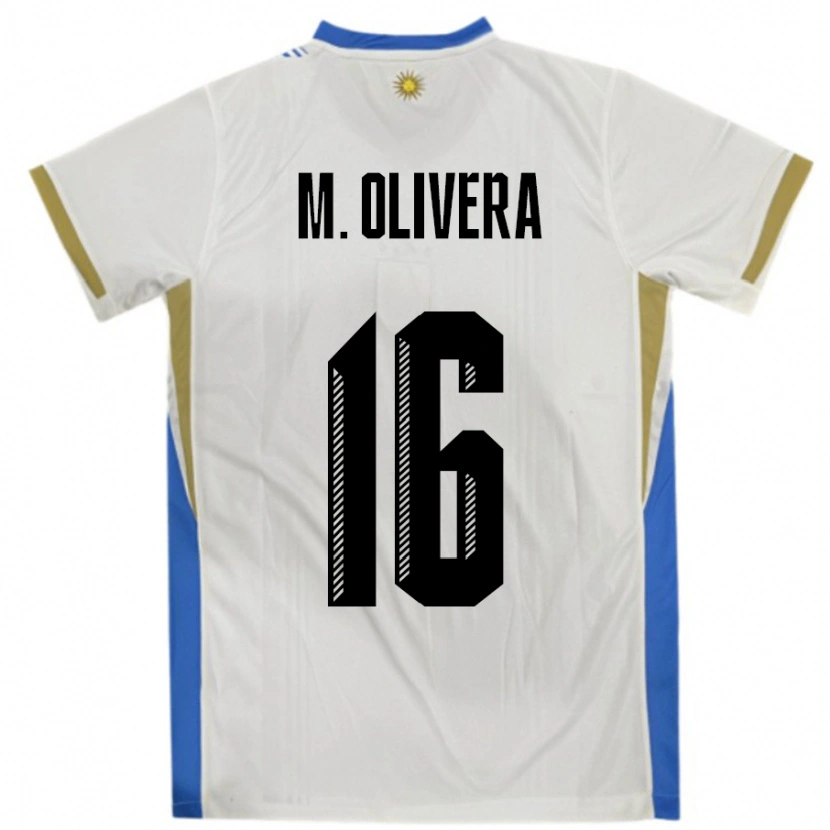 Danxen Dames Uruguay Mathias Olivera #16 Wit Blauw Uitshirt Uittenue 24-26 T-Shirt