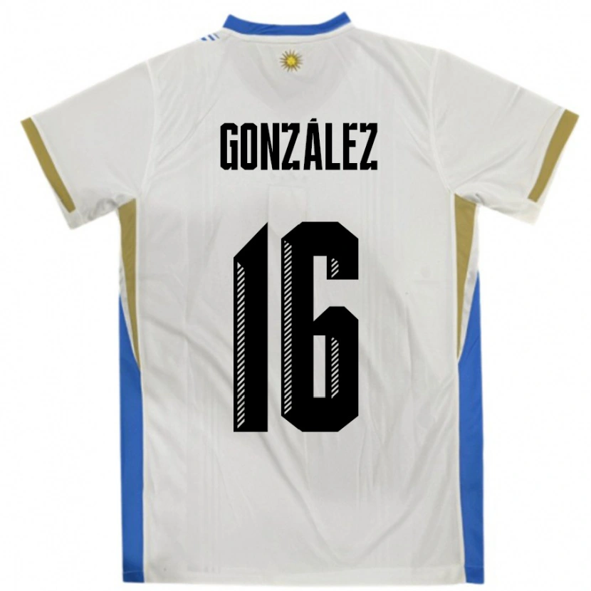 Danxen Dames Uruguay Lorena Gonzalez #16 Wit Blauw Uitshirt Uittenue 24-26 T-Shirt
