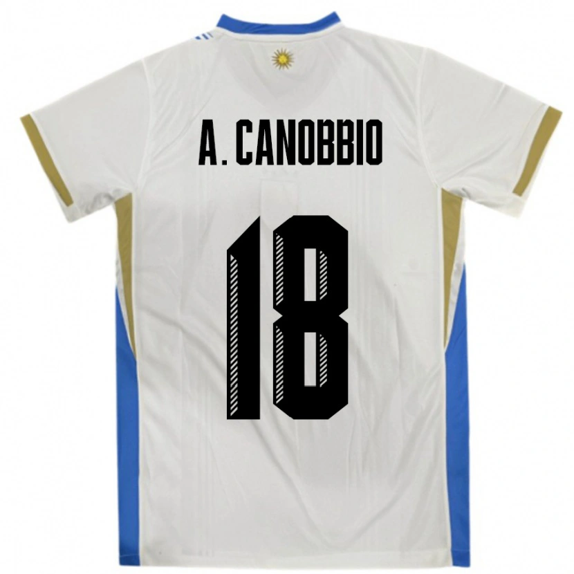 Danxen Dames Uruguay Agustin Canobbio #18 Wit Blauw Uitshirt Uittenue 24-26 T-Shirt