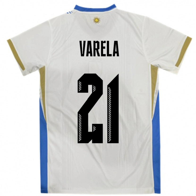 Danxen Dames Uruguay Gullermo Varela #21 Wit Blauw Uitshirt Uittenue 24-26 T-Shirt