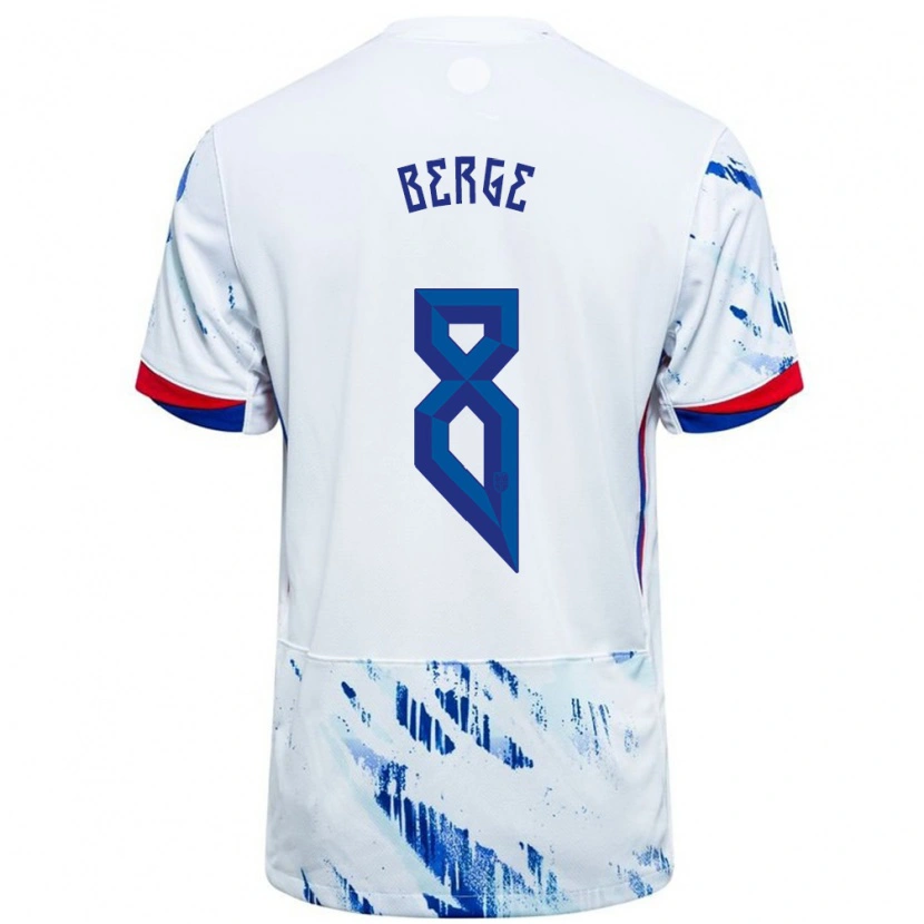 Danxen Dames Noorwegen Sander Berge #8 Wit Blauw Uitshirt Uittenue 24-26 T-Shirt