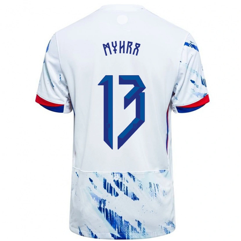 Danxen Dames Noorwegen Viljar Myhra #13 Wit Blauw Uitshirt Uittenue 24-26 T-Shirt
