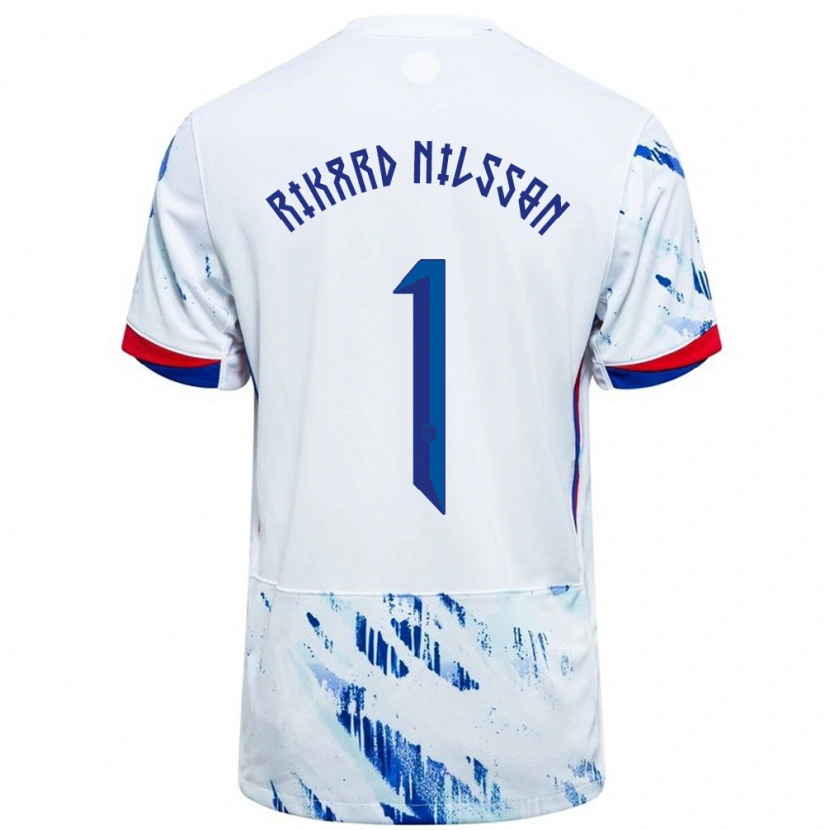 Danxen Dames Noorwegen Oskar Rikard Nilsson #1 Wit Blauw Uitshirt Uittenue 24-26 T-Shirt