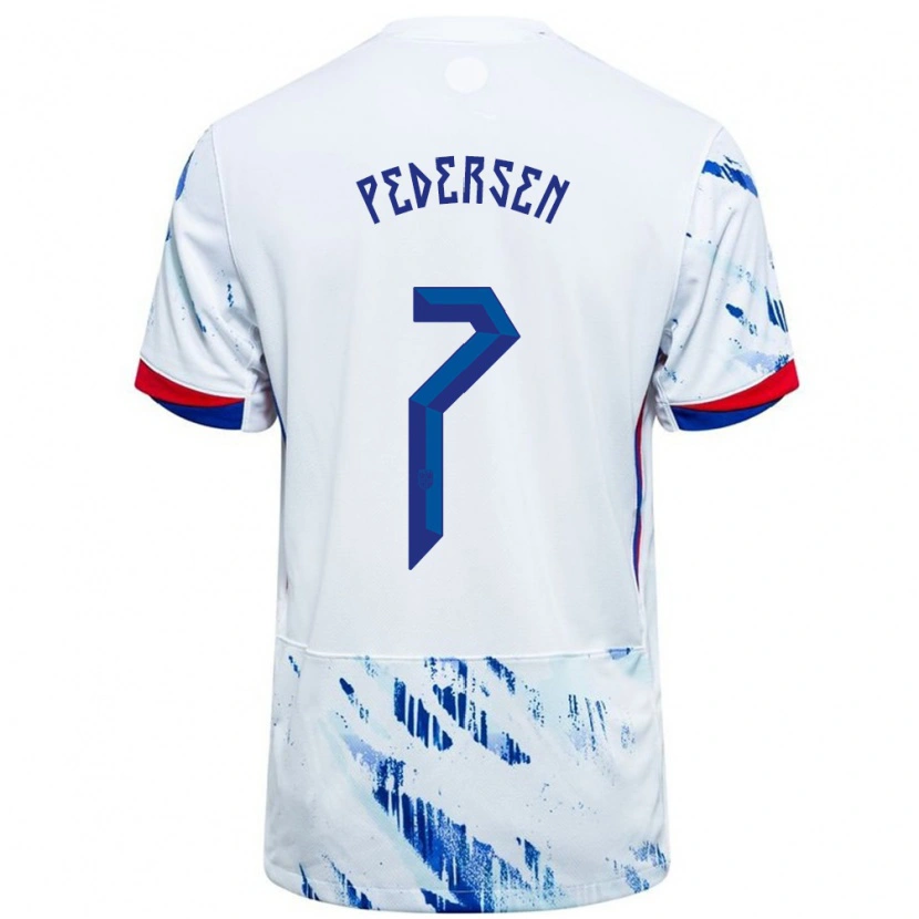 Danxen Dames Noorwegen Mats Pedersen #7 Wit Blauw Uitshirt Uittenue 24-26 T-Shirt