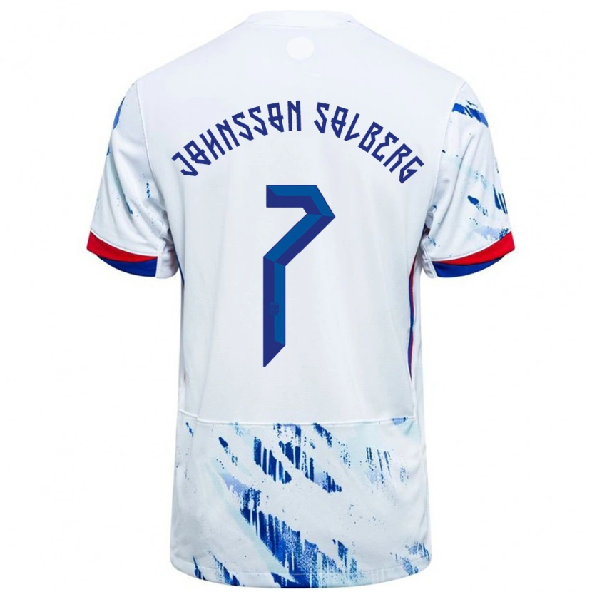 Danxen Dames Noorwegen Elias Johnsson Solberg #7 Wit Blauw Uitshirt Uittenue 24-26 T-Shirt