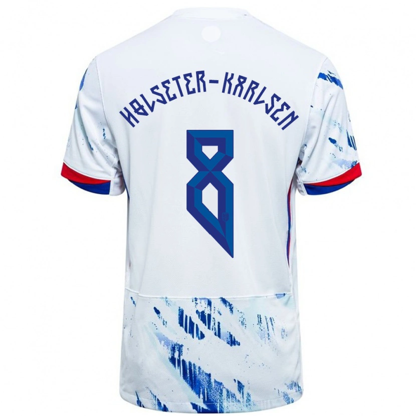 Danxen Dames Noorwegen Philip Holseter-Karlsen #8 Wit Blauw Uitshirt Uittenue 24-26 T-Shirt