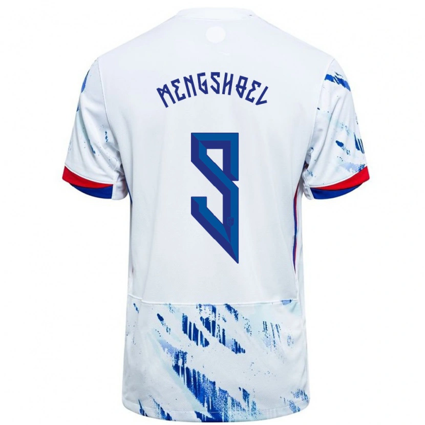 Danxen Dames Noorwegen Olav Dobloug Mengshoel #9 Wit Blauw Uitshirt Uittenue 24-26 T-Shirt