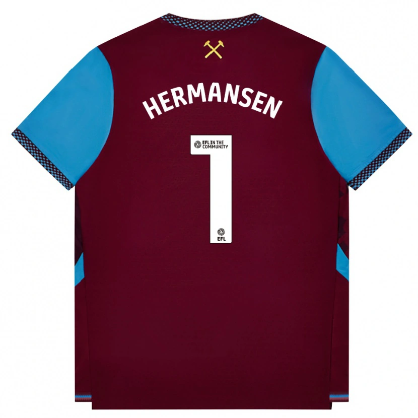 Danxen Dames Mads Hermansen #1 Bordeaux Korenbloemblauw Thuisshirt Thuistenue 2026/27 T-Shirt