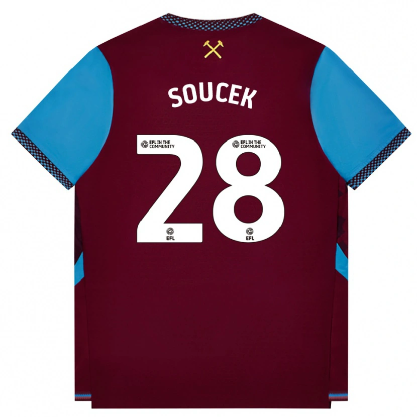 Danxen Dames Tomáš Souček #28 Bordeaux Korenbloemblauw Thuisshirt Thuistenue 2026/27 T-Shirt