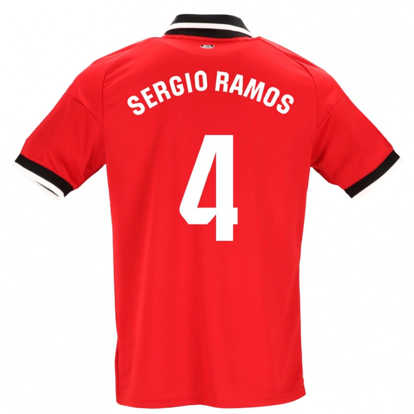 Danxen Kinderen Sergio Ramos #4 Zwart Wit Rood Uitshirt Uittenue 2026/27 T-Shirt