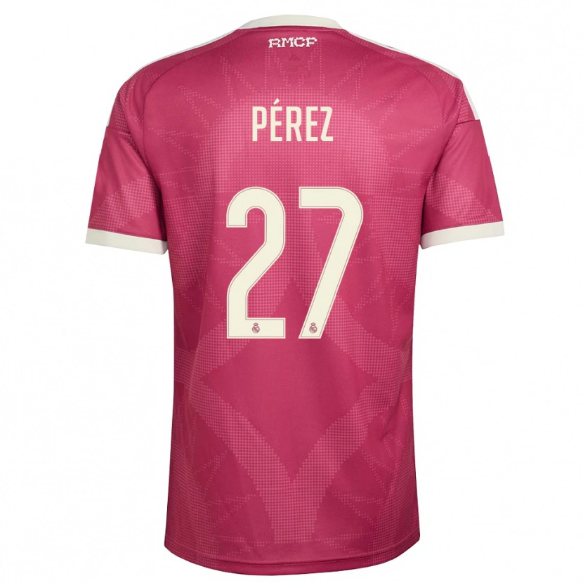 Danxen Kinderen Adrián Pérez #27 Bleek Violet Rood Wit Thuisshirt Derde Tenue 2026/27 T-Shirt