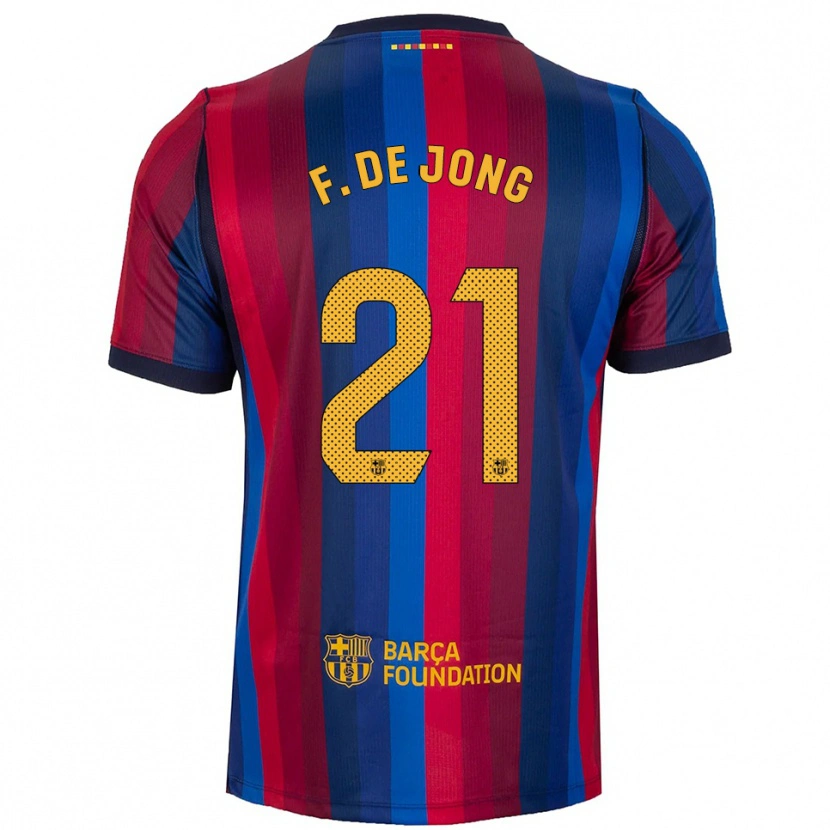 Danxen Heren Frenkie De Jong #21 Koninklijk Blauw Rood Geel Thuisshirt Thuistenue 2026/27 T-Shirt