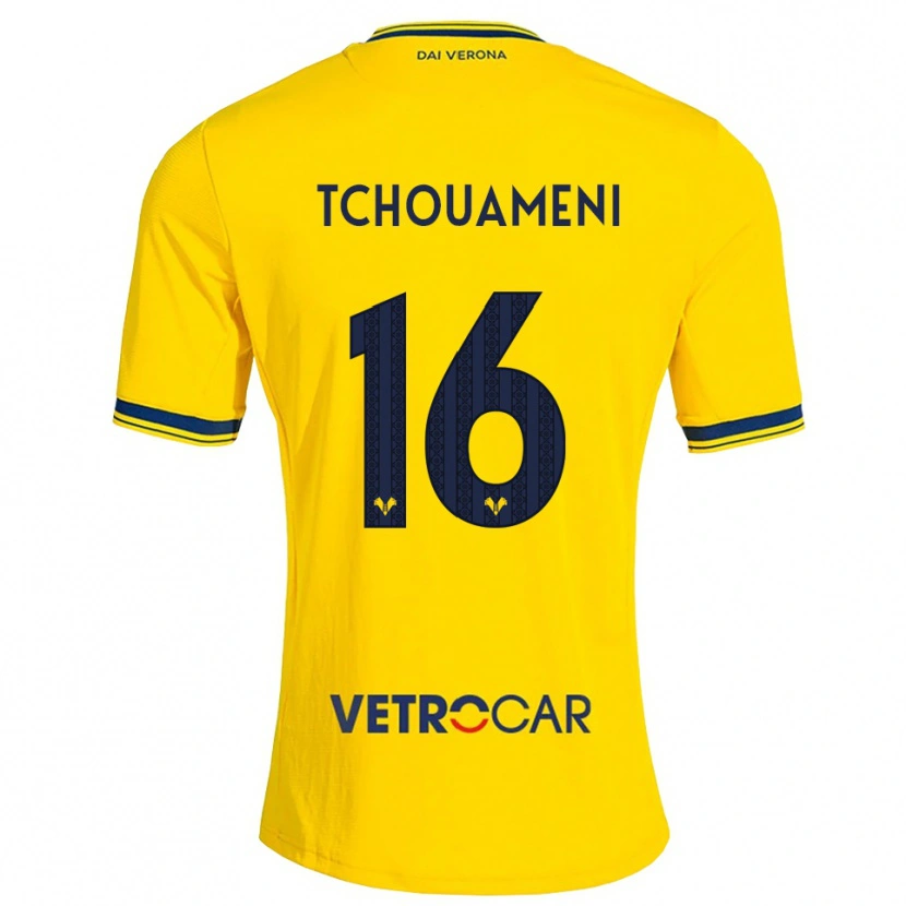 Danxen Kinderen Alex Tchouameni #16 Geel Rood Uitshirt Uittenue 2026/27 T-Shirt