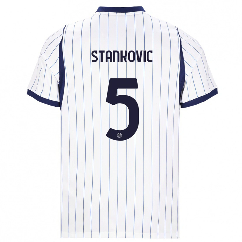 Danxen Kinderen Aleksandar Stanković #5 Wit Marineblauw Uitshirt Uittenue 2026/27 T-Shirt