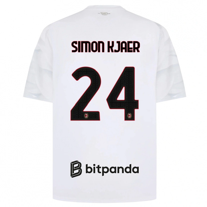 Danxen Kinderen Simon Kjaer #24 Wit Rood Zwart Uitshirt Uittenue 2026/27 T-Shirt