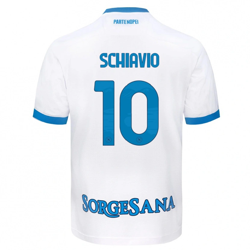 Danxen Kinderen Angelo Schiavio #10 Wit Hemelsblauw Uitshirt Uittenue 2026/27 T-Shirt