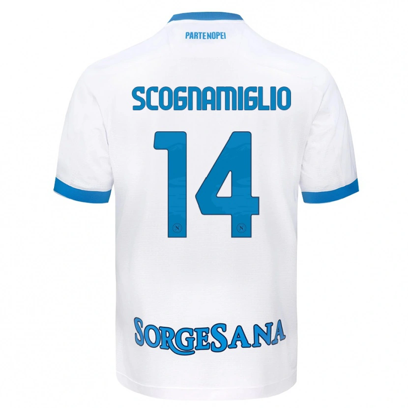 Danxen Kinderen Fabio Scognamiglio #14 Wit Hemelsblauw Uitshirt Uittenue 2026/27 T-Shirt