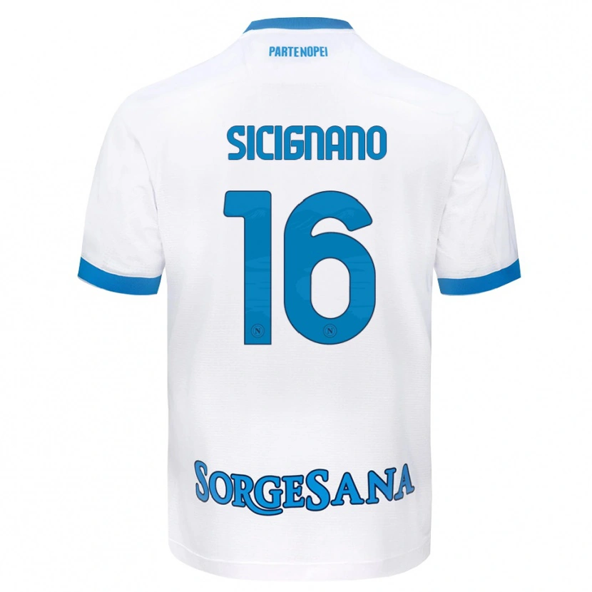 Danxen Kinderen Luigi Sicignano #16 Wit Hemelsblauw Uitshirt Uittenue 2026/27 T-Shirt