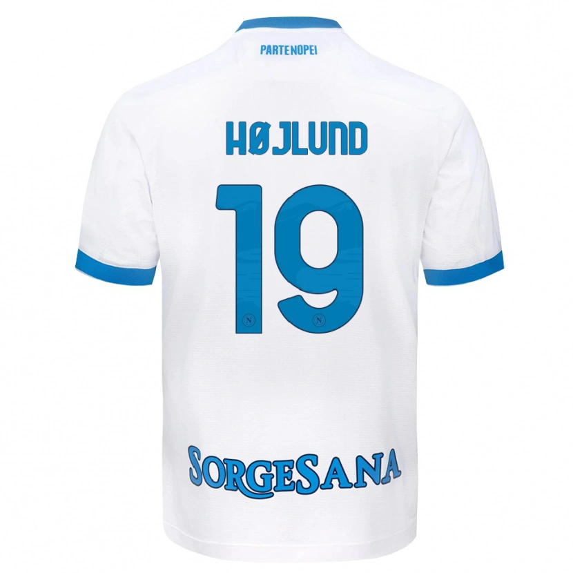 Danxen Kinderen Rasmus Højlund #19 Wit Hemelsblauw Uitshirt Uittenue 2026/27 T-Shirt