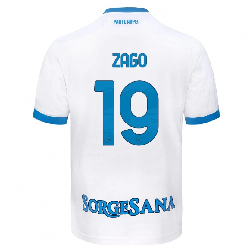 Danxen Kinderen Gabriele Zago #19 Wit Hemelsblauw Uitshirt Uittenue 2026/27 T-Shirt