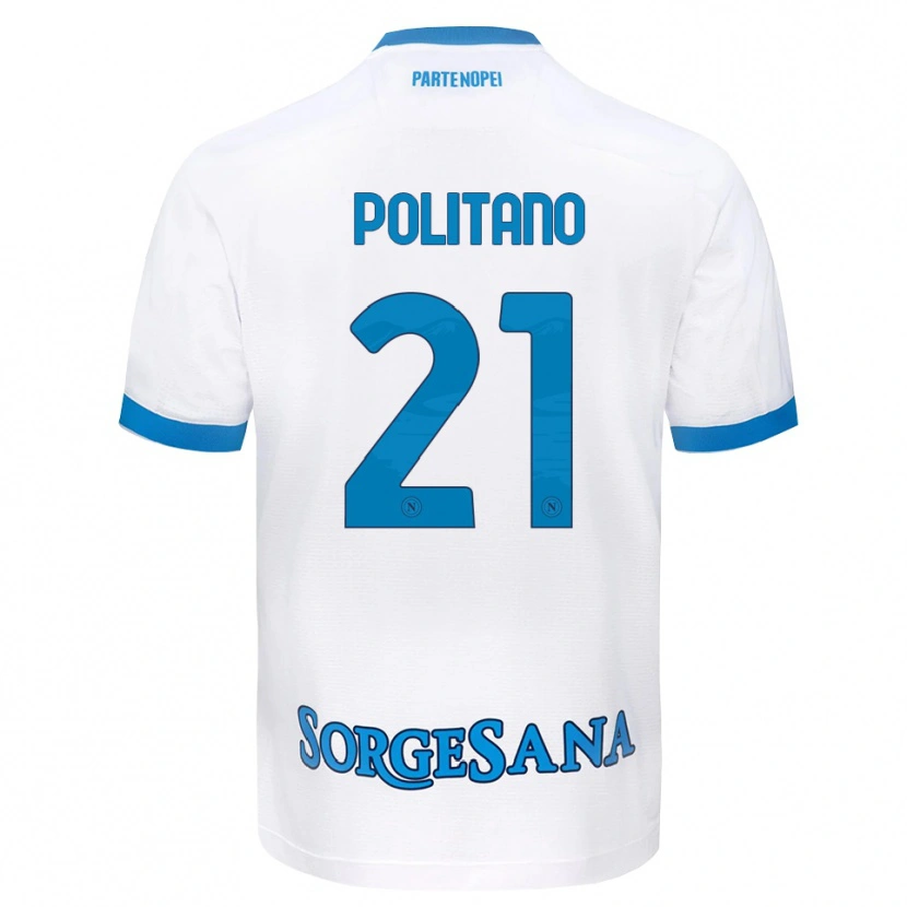 Danxen Kinderen Matteo Politano #21 Wit Hemelsblauw Uitshirt Uittenue 2026/27 T-Shirt