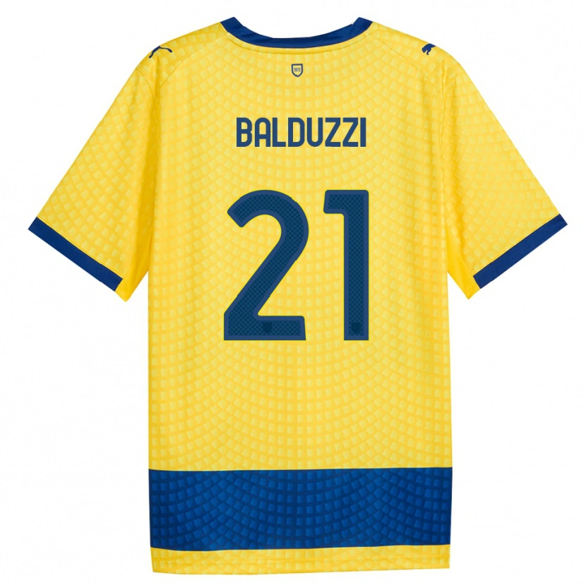 Danxen Kinderen Davide Balduzzi #21 Geel Blauw Zwart Uitshirt Uittenue 2026/27 T-Shirt