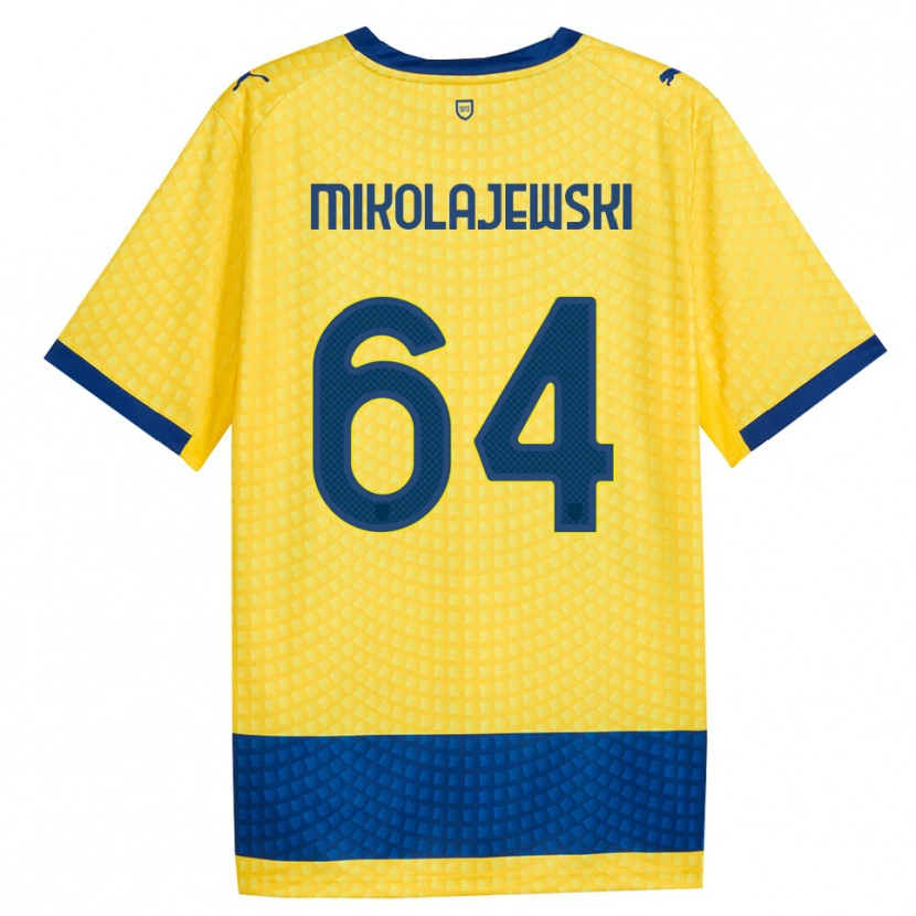 Danxen Kinderen Daniel Mikolajewski #64 Geel Blauw Zwart Uitshirt Uittenue 2026/27 T-Shirt