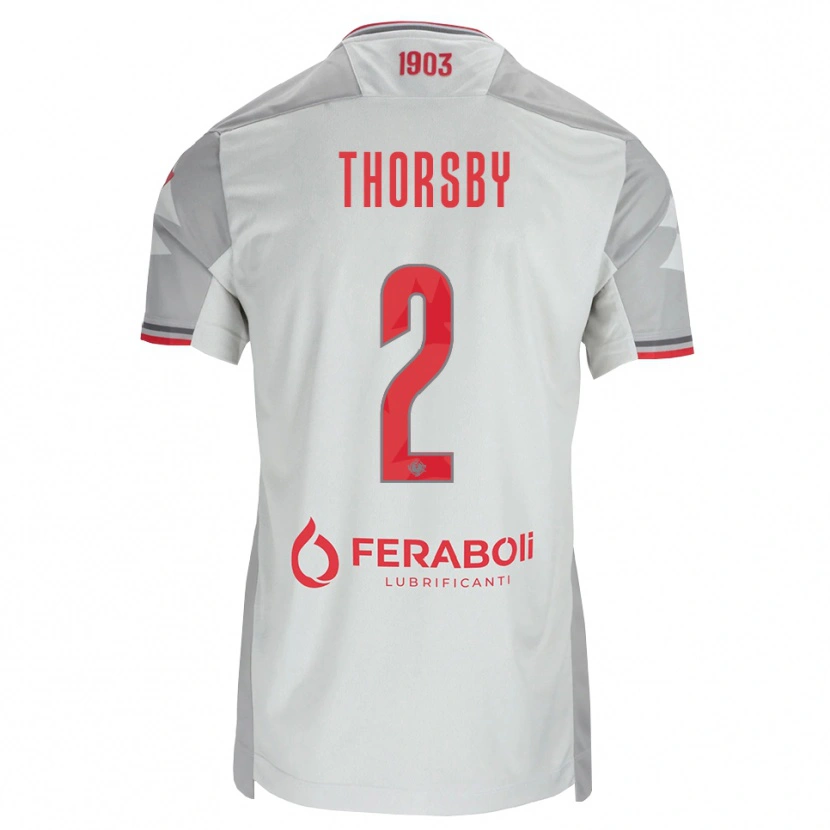 Danxen Kinderen Morten Thorsby #2 Grijs Wit Rood Uitshirt Uittenue 2026/27 T-Shirt