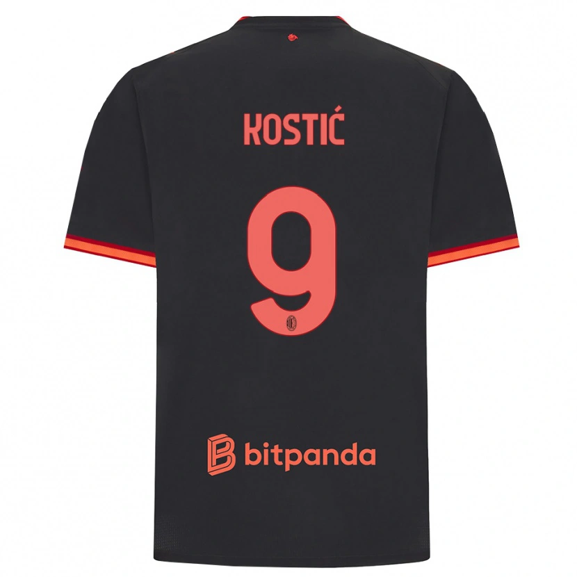 Danxen Kinderen Andrej Kostić #9 Zwart Rood Thuisshirt Derde Tenue 2026/27 T-Shirt