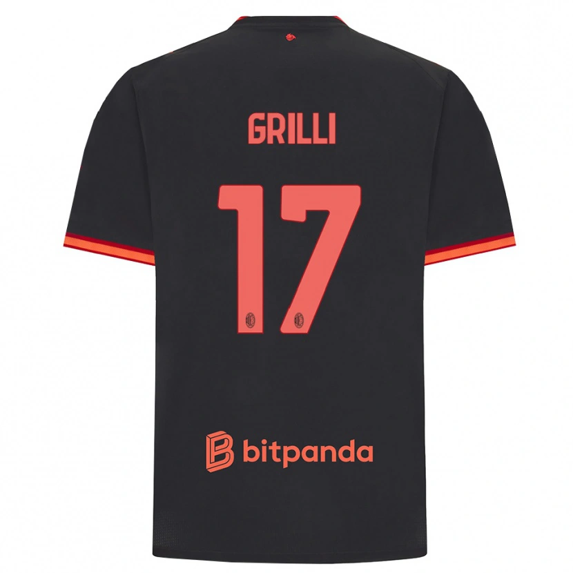 Danxen Kinderen Federico Grilli #17 Zwart Rood Thuisshirt Derde Tenue 2026/27 T-Shirt