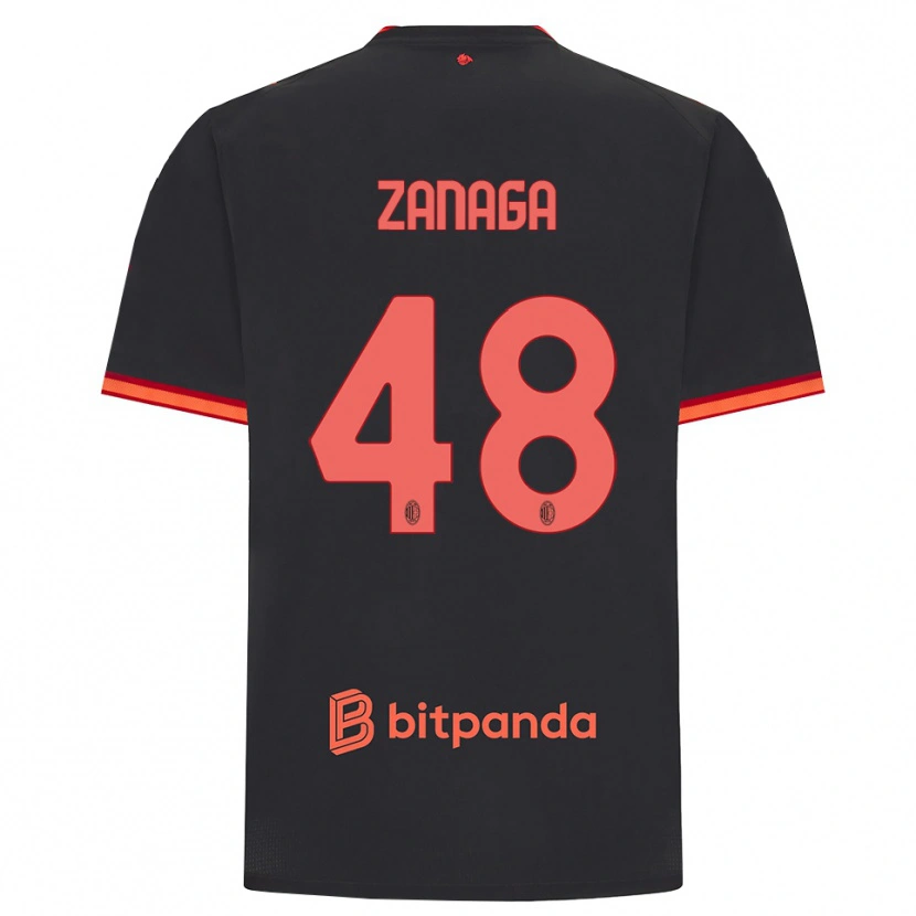 Danxen Kinderen Edoardo Zanaga #48 Zwart Rood Thuisshirt Derde Tenue 2026/27 T-Shirt
