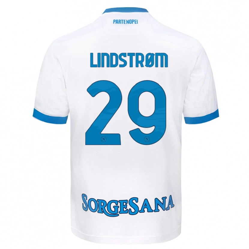 Danxen Heren Jesper Lindstrøm #29 Wit Hemelsblauw Uitshirt Uittenue 2026/27 T-Shirt