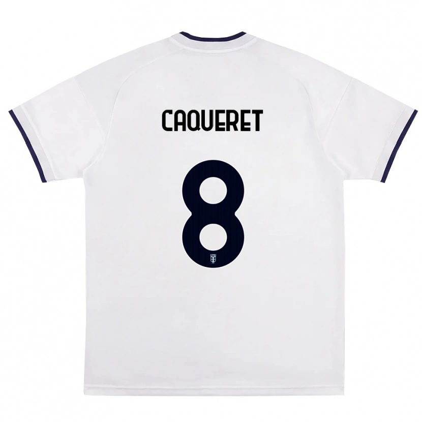 Danxen Heren Maxence Caqueret #8 Wit Rood Koninklijk Blauw Uitshirt Uittenue 2026/27 T-Shirt