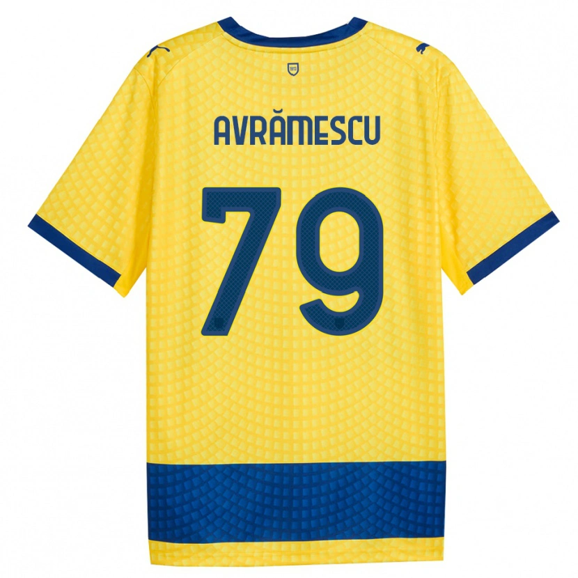 Danxen Heren Ianis Avrămescu #79 Geel Blauw Zwart Uitshirt Uittenue 2026/27 T-Shirt