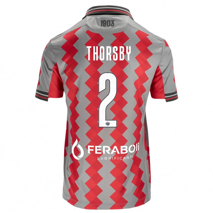Danxen Dames Morten Thorsby #2 Grijs Rood Wit Thuisshirt Thuistenue 2026/27 T-Shirt
